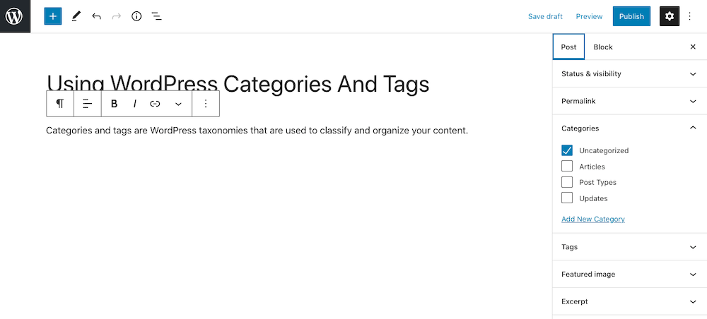 Agregar categorías en la publicación