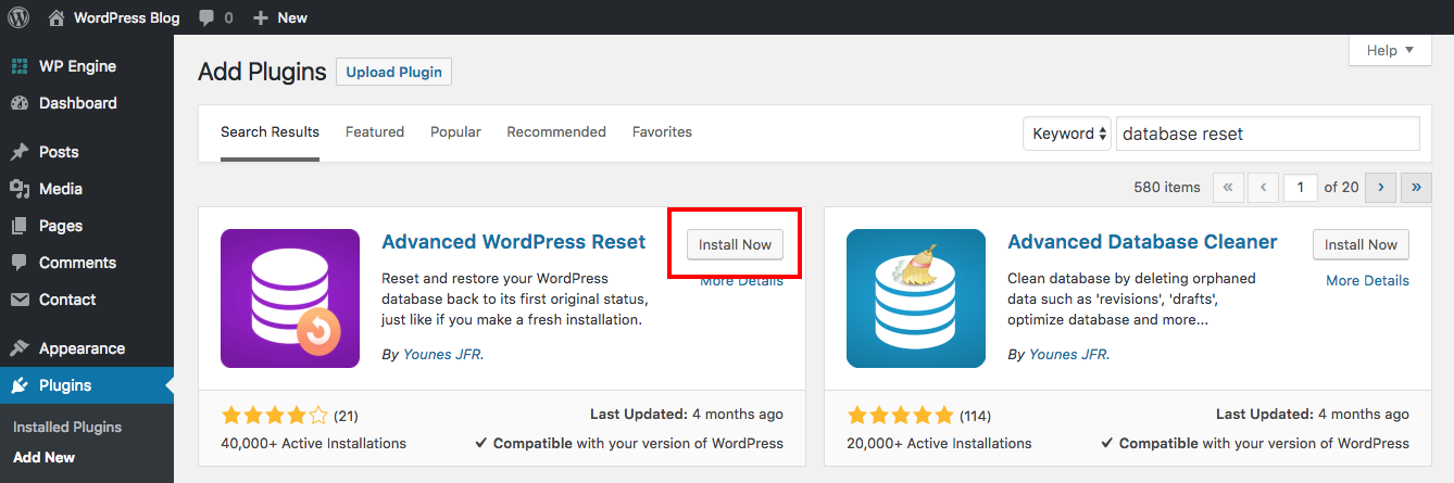 Instalar el complemento de reinicio avanzado de WordPress