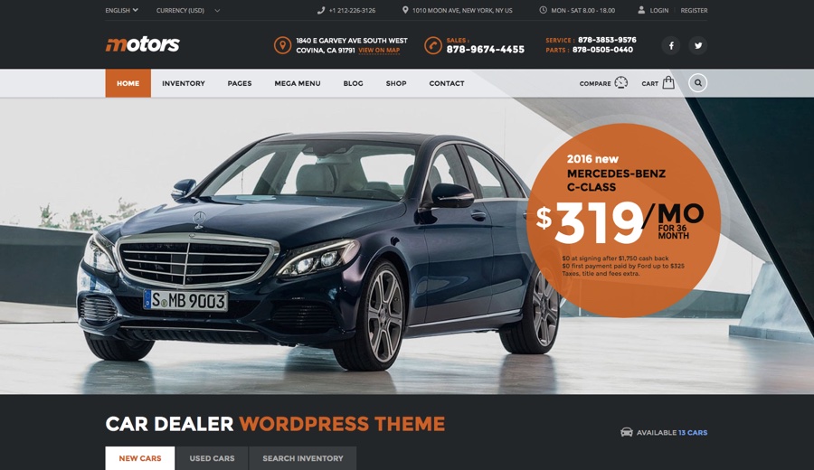 Tema de WordPress para concesionarios de automóviles de motores