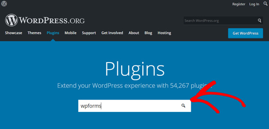 Buscar el complemento WPForms en WordPress.org