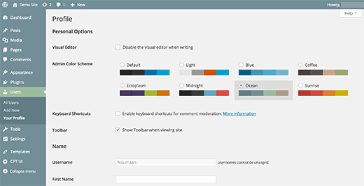 Cambiar el esquema de color del área de administración de WordPress