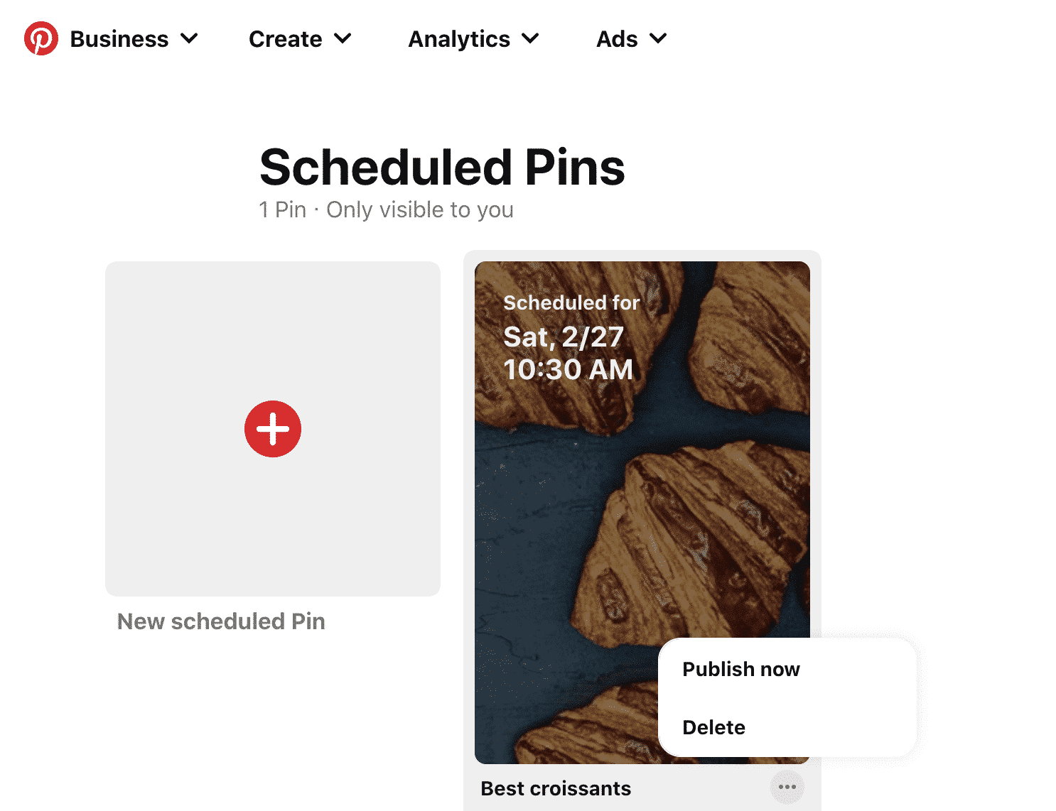 Pines programados en la pestaña Pinterest