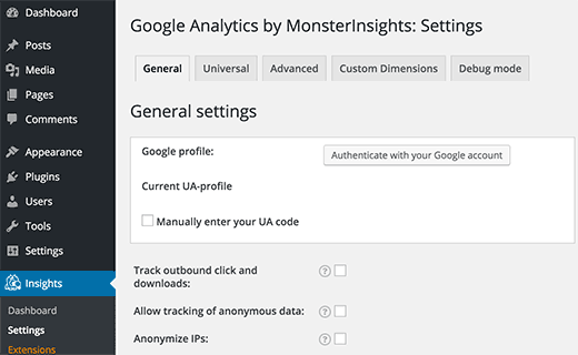 Autenticar la cuenta de Google para seleccionar su perfil de Analytics