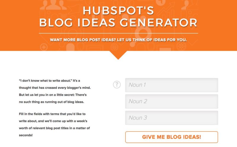 captura de pantalla del generador de ideas de blog de hubspot