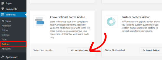 Instalar el complemento Conversational Forms de WPForms