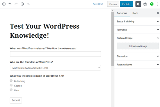Publique su cuestionario en WordPress