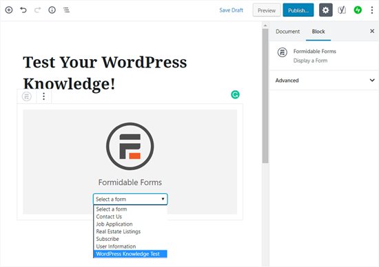 Elija su widget de formulario de cuestionario en WordPress