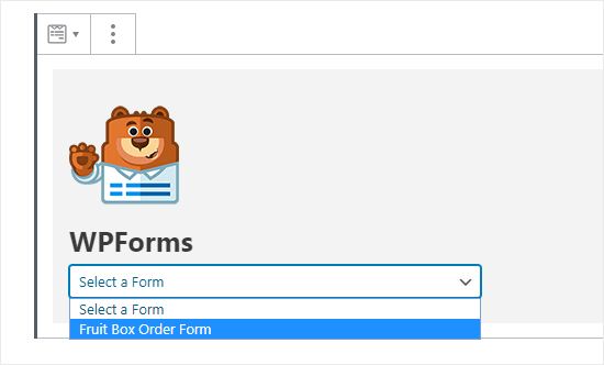 Seleccionando el formulario que desea del menú desplegable WPForms