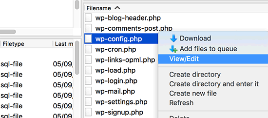 Editando el archivo wp-config.php a través de FTP