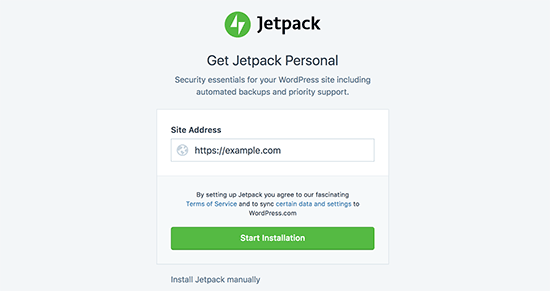 JetPack ingrese la dirección del sitio