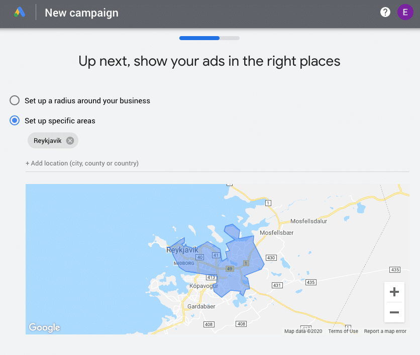 Configuración de la ubicación de Google Ads