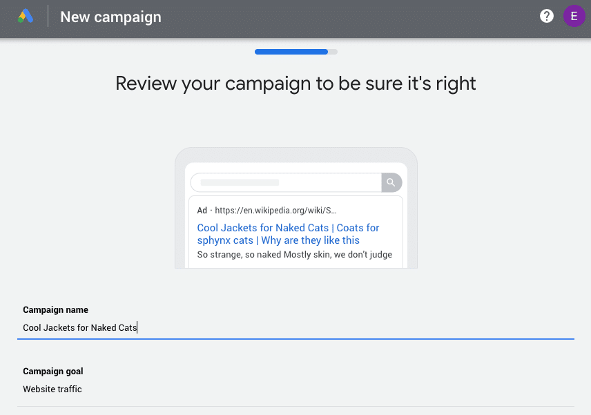 Revisión de la campaña de Google Ads