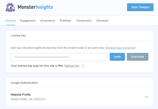 Ingrese su clave de licencia de MonsterInsights en la página de Configuración