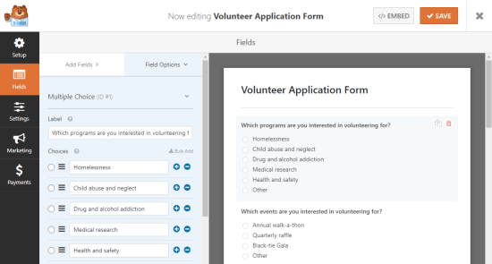 Editando su solicitud de voluntario paraEditando su formulario de solicitud de voluntario