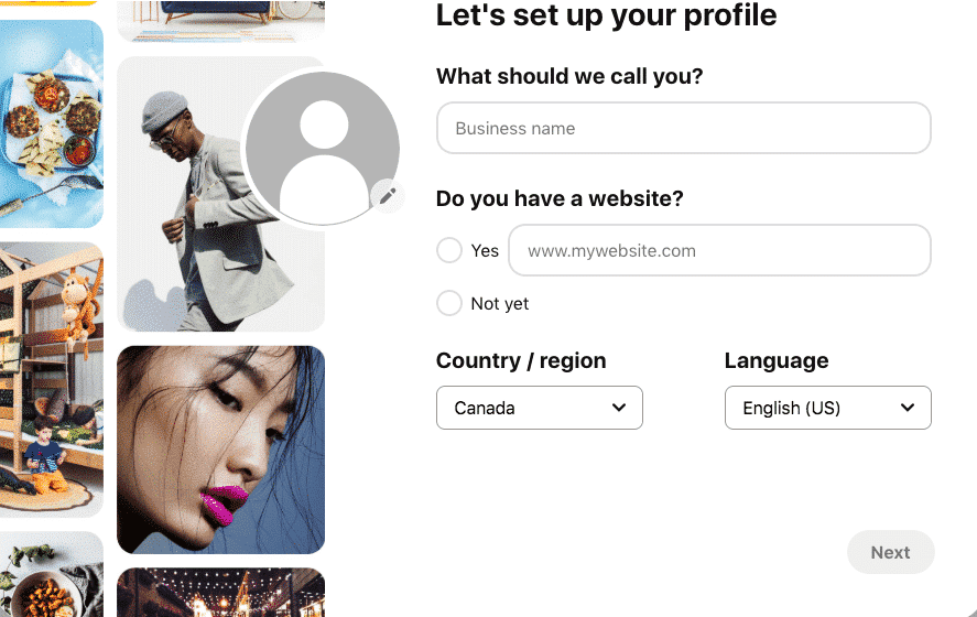 Configuración del perfil de la cuenta comercial de Pinterest