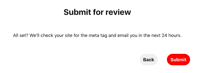 Pinterest envía una solicitud de verificación para su revisión