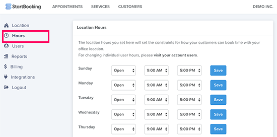Agregar horario comercial en la aplicación StartBooking