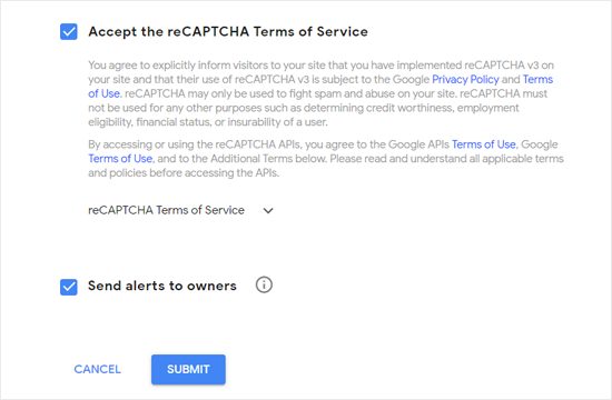 Acepta las Condiciones de servicio de reCAPTCHA de Google
