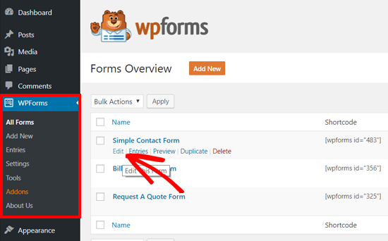 Editar un formulario creado con WPForms