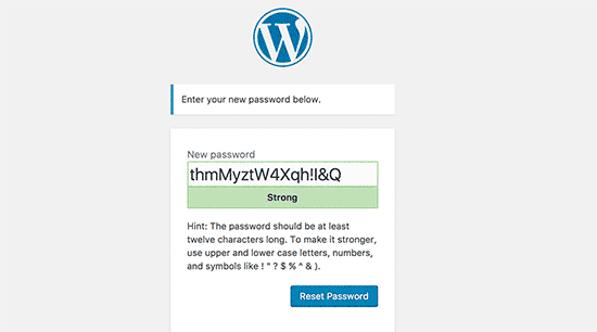 Ingrese una nueva contraseña para su cuenta de WordPress