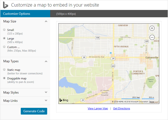 Personalice el mapa de Bing para incrustarlo en el sitio de WordPress