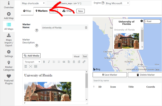 Agregar nuevo marcador para Bing Map en WordPress