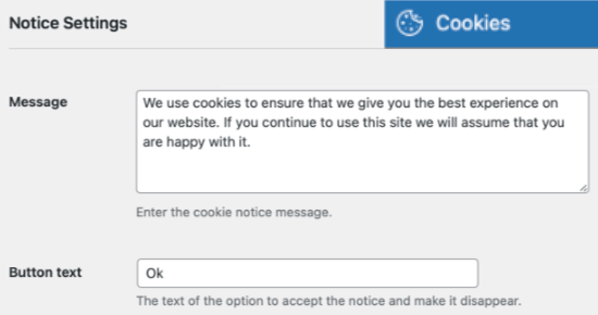 Aviso de cookies Personalizar mensaje