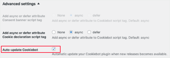 Cookiebot de actualización automática