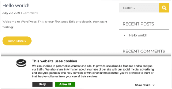 Notificación personalizada de Cookiebot