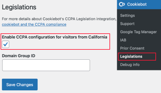 Configuración de Cookiebot CCPA