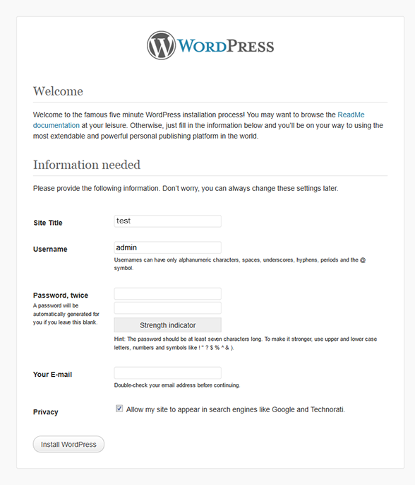 Bienvenido a la instalación de WordPress