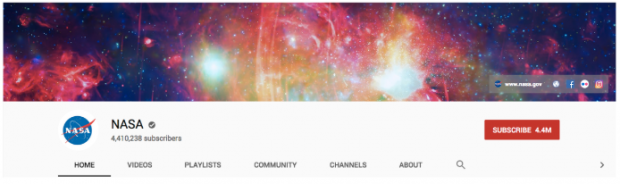 Banner del canal de YouTube de la NASA