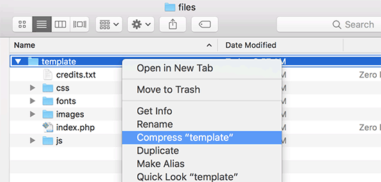 Crear archivo zip en Mac
