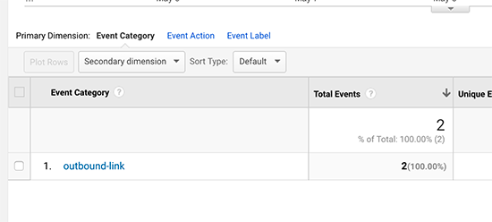 Categoría de evento de enlace saliente en Google Analytics