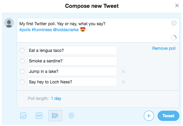 Agregar hasta cuatro opciones para una encuesta de Twitter