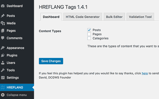 configuración del complemento de etiqueta hreflang