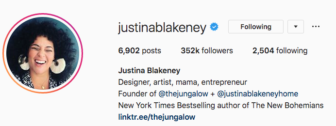 Biografía de Instagram de Justina Blakeney