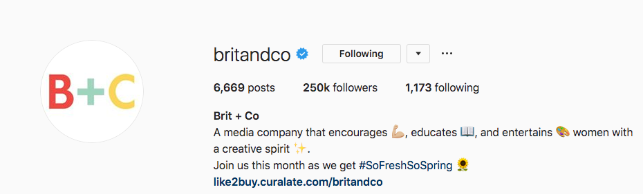 Biografía de Instagram para Brit and Co.