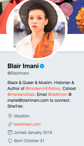 Biografía en Twitter de Blair Imani