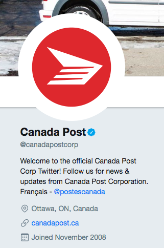Biografía de Twitter para Canada Post