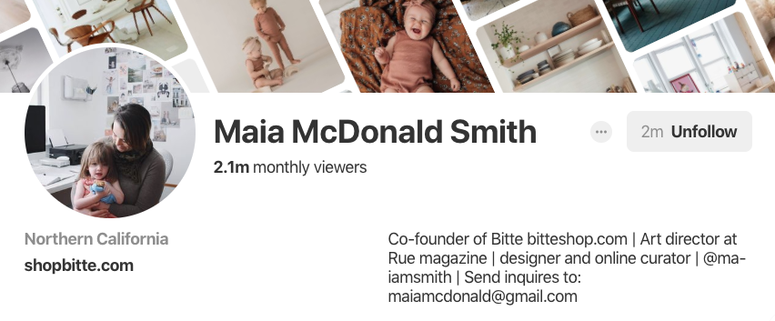 Biografía en Pinterest de Maia McDonald Smith