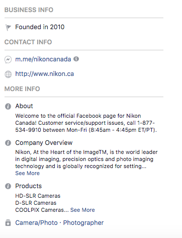 Biografía de Facebook de Nikon