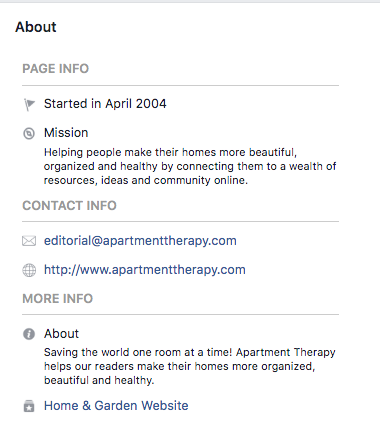 Biografía de Facebook para Apartment Therapy