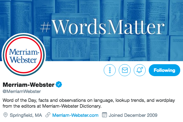Biografía de Twitter de Merriam-Webster