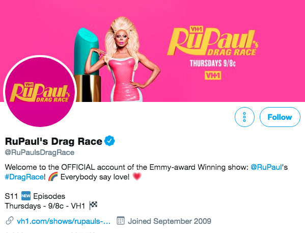 Biografía en Twitter de RuPaul's Drag Race
