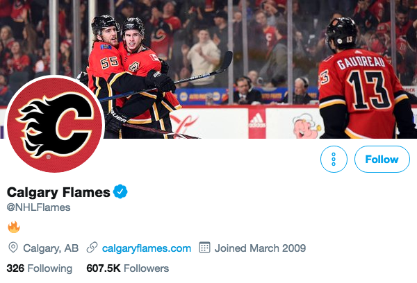 Biografía en Twitter de Calgary Flames