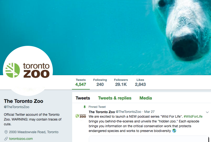 Biografía en Twitter del zoológico de Toronto