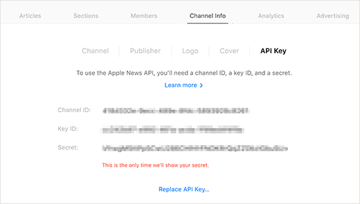Claves de API de noticias de Apple