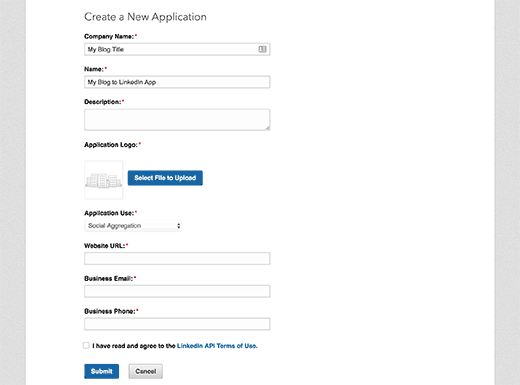 Crear formulario de solicitud de nueva aplicación