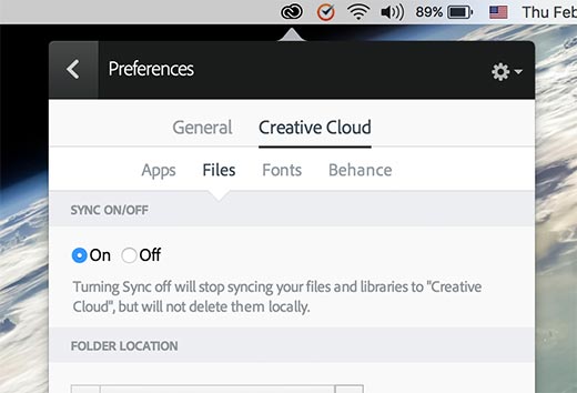 Habilite la sincronización de archivos en la aplicación Adobe Creative Cloud